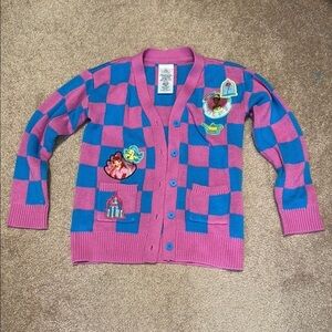 Disney Pink and Blue Checkered Sweater with Whimsical Details